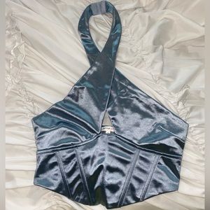 Crossover blue halter top